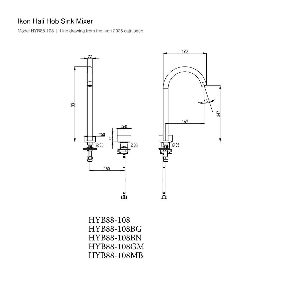 Hali Hob Sink Mixer line drawing