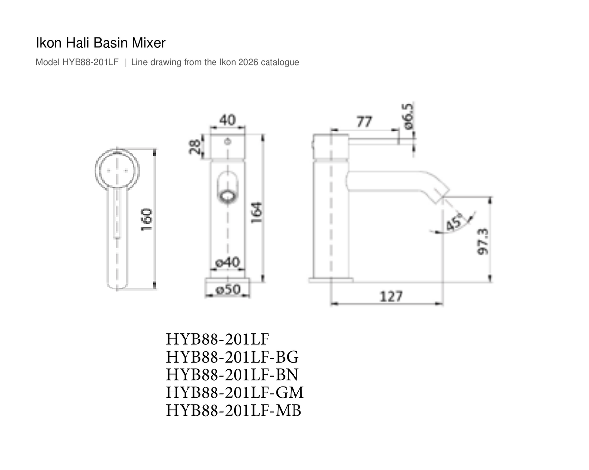 Hali Basin Mixer line drawing