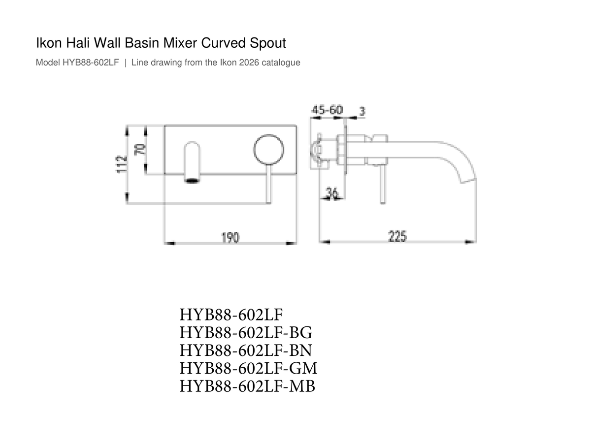 Hali Wall Basin Mixer Curved Spout line drawing