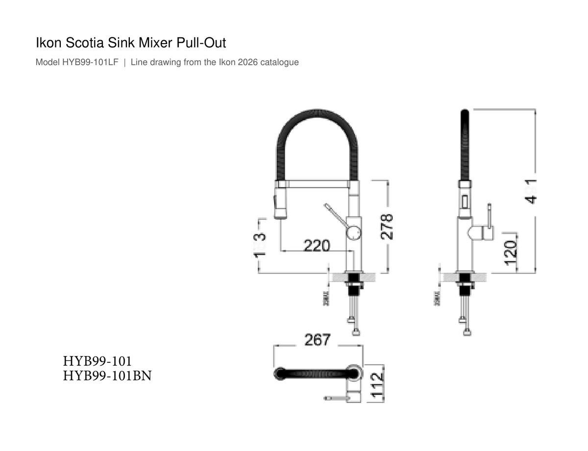 Scotia Sink Mixer Pull-Out line drawing