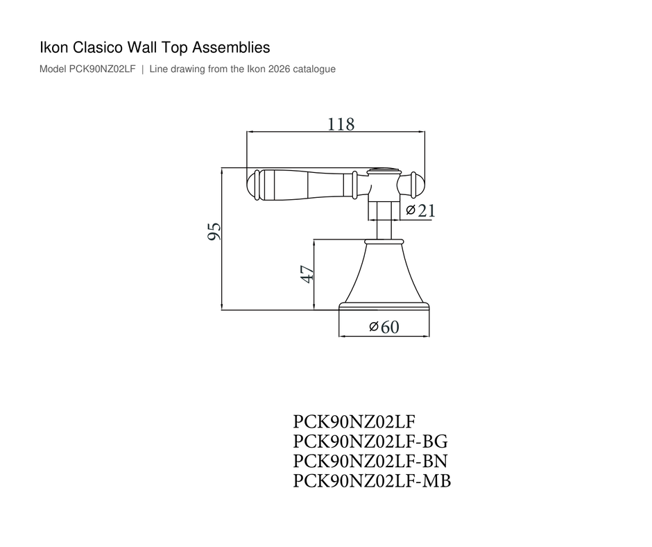 Clasico Wall Top Assemblies line drawing