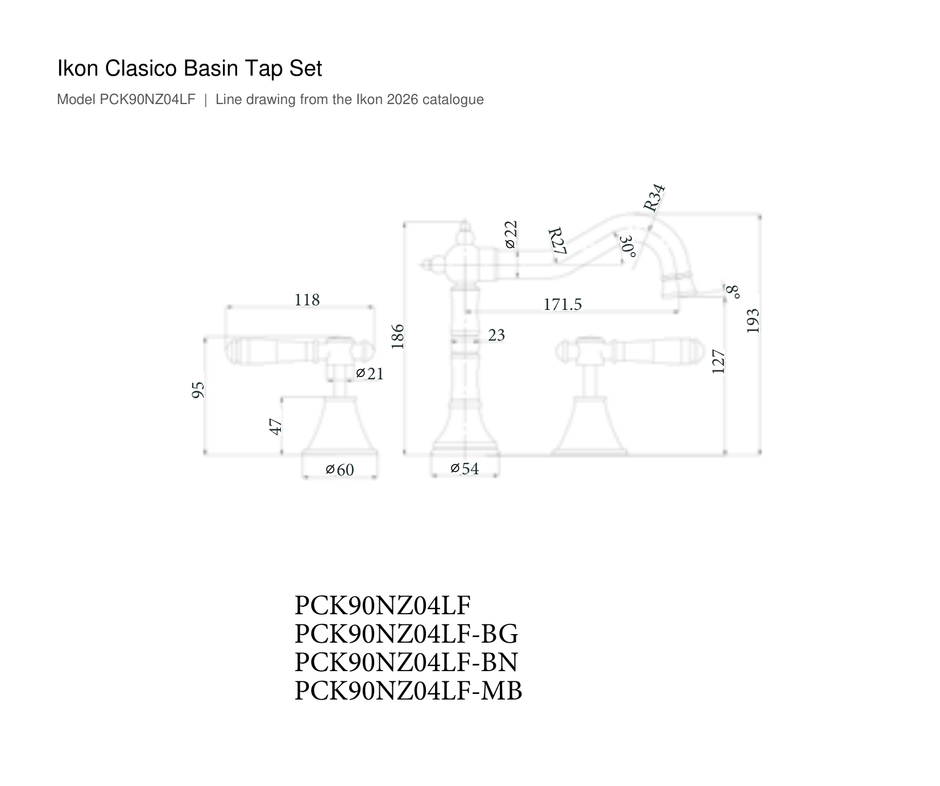 Clasico Basin Tap Set line drawing