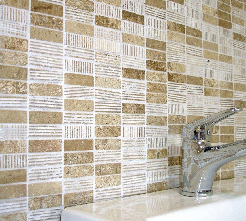 Bluetooth Travertine Classico Natural Stone Mosaic in a room setting