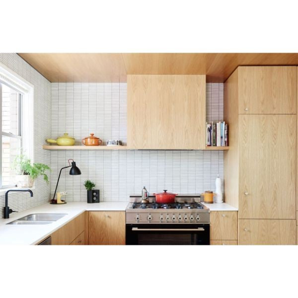 Japanese Traces White Plain Matt Porcelain Mosaic in a room setting