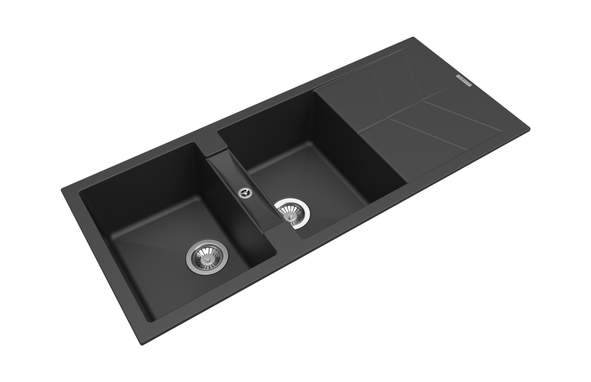 Navona Jazz D200 Double Bowl Granite Sink with Drainer 1160 x 500 x 210mm Deep Black