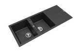 Navona Jazz D200 Double Bowl Granite Sink with Drainer 1160 x 500 x 210mm Deep Black