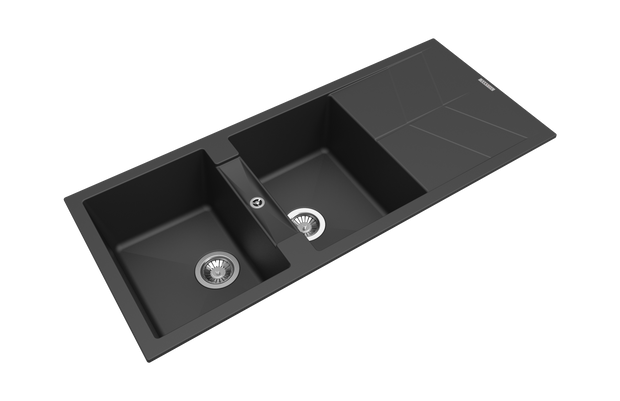 Navona Jazz D200 Double Bowl Granite Sink with Drainer 1160 x 500 x 210mm Deep Black