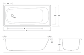 Esti 1500 Pressed Steel Enamelled Bath dimensions line drawing