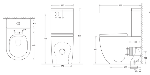 Gemelli Rimless Back To Wall Toilet Suite dimensions line drawing