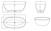 Gemelli 1650 Freestanding Bath Matte White dimensions line drawing