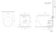 Gemelli Wall Faced Rimless Toilet Pan With Seat dimensions line drawing