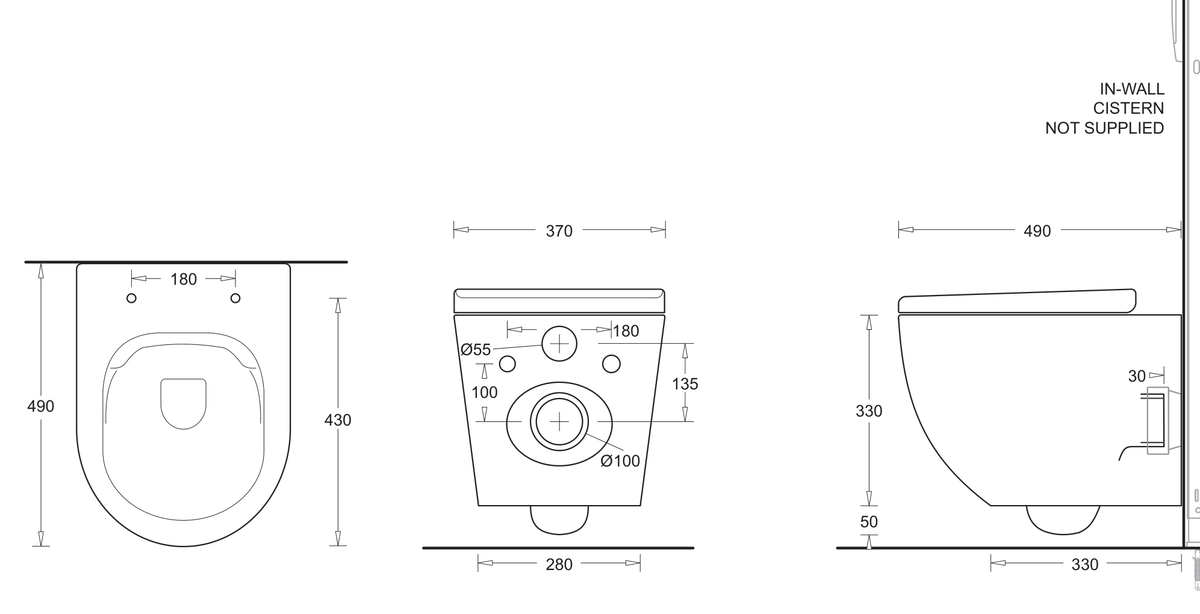 Gemelli Wall Hung Rimless Toilet Pan With Seat dimensions line drawing
