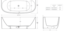 Venezia 1700 Back To Wall Bath Gloss White dimensions line drawing
