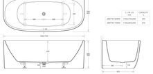 Venezia 1500 Back To Wall Bath Matte White dimensions line drawing