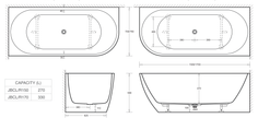 Venezia 1700 Right Corner Bath Gloss White dimensions line drawing