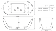 Venezia 1680 Freestanding Bath Gloss White dimensions line drawing