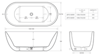 Venezia 1680 Freestanding Bath Matte White dimensions line drawing
