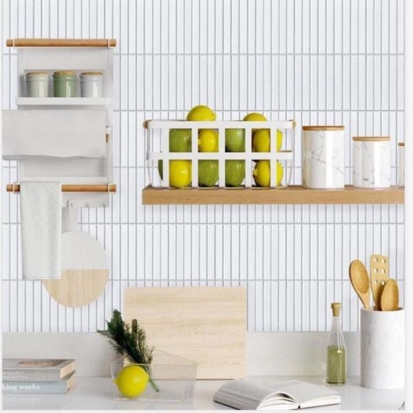Kit Kat White Matt Porcelain Mosaic 15x145mm in a room setting