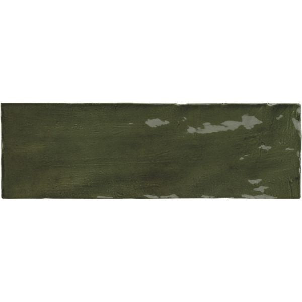 La Riviera Botanical Green Gloss Ceramic Subway Tiles in a room setting