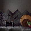 La Riviera Tourmaline Gloss Ceramic Subway Tiles in a room setting