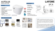 Lafeme Autolux Extra Height Rimless Inwall Cistern Floor Pan Smart Toilet specification sheet