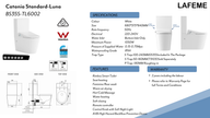 Lafeme Catania Standard Luna Rimless Smart Toilet Suite specification sheet
