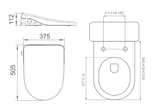 Lafeme Catania Standard bidet seat dimension drawing, 505 x 375 x 112 mm