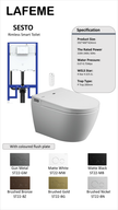 Lafeme Sesto Rimless Inwall Cistern Wall Hung Smart Toilet specification sheet