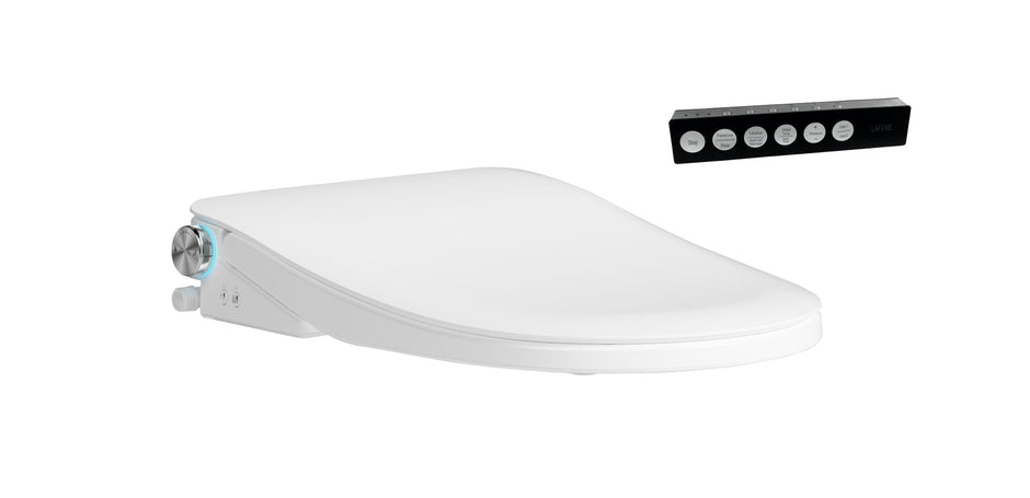 Lafeme Thea ultra thin smart bidet seat with remote controller on white background