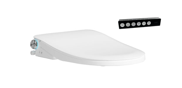 Lafeme Thea ultra thin smart bidet seat with remote controller on white background