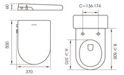 Lafeme Una bidet seat dimension drawing, 500 x 370 x 60 mm
