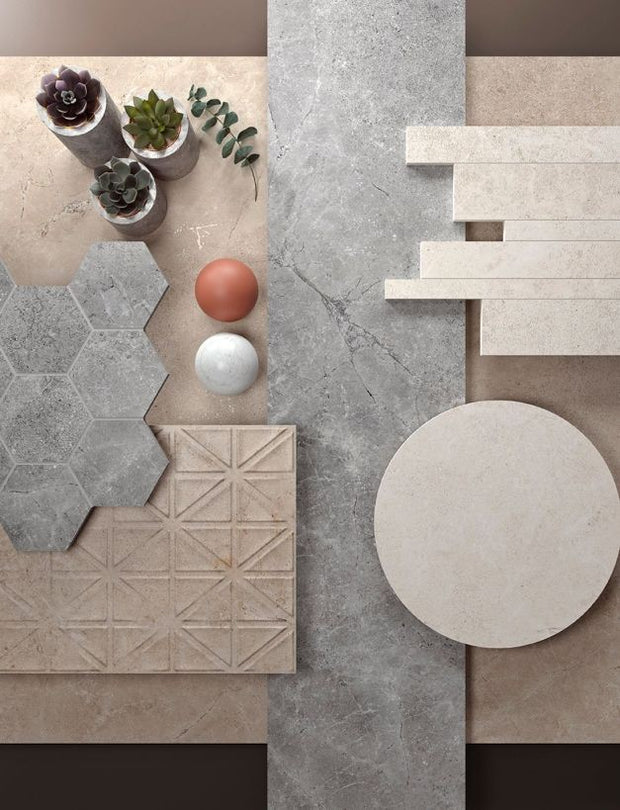 Liberty Glow Cream Decor Matt Stone Look Porcelain Tiles in a room setting