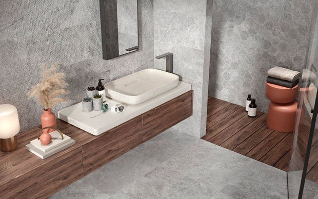 Liberty Grey Matt Stone Look Porcelain Tiles in a room setting