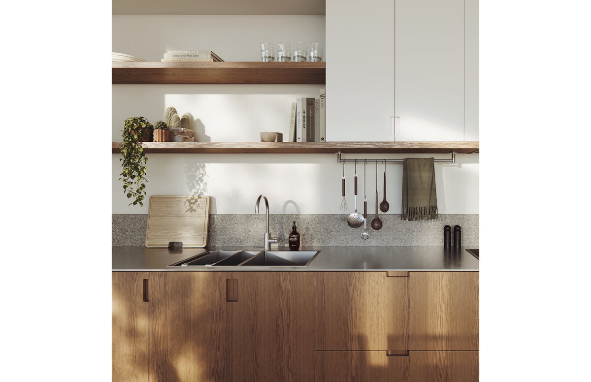 Phoenix Radii Single Towel Rail 800mm Round Plate, Brushed Nickel