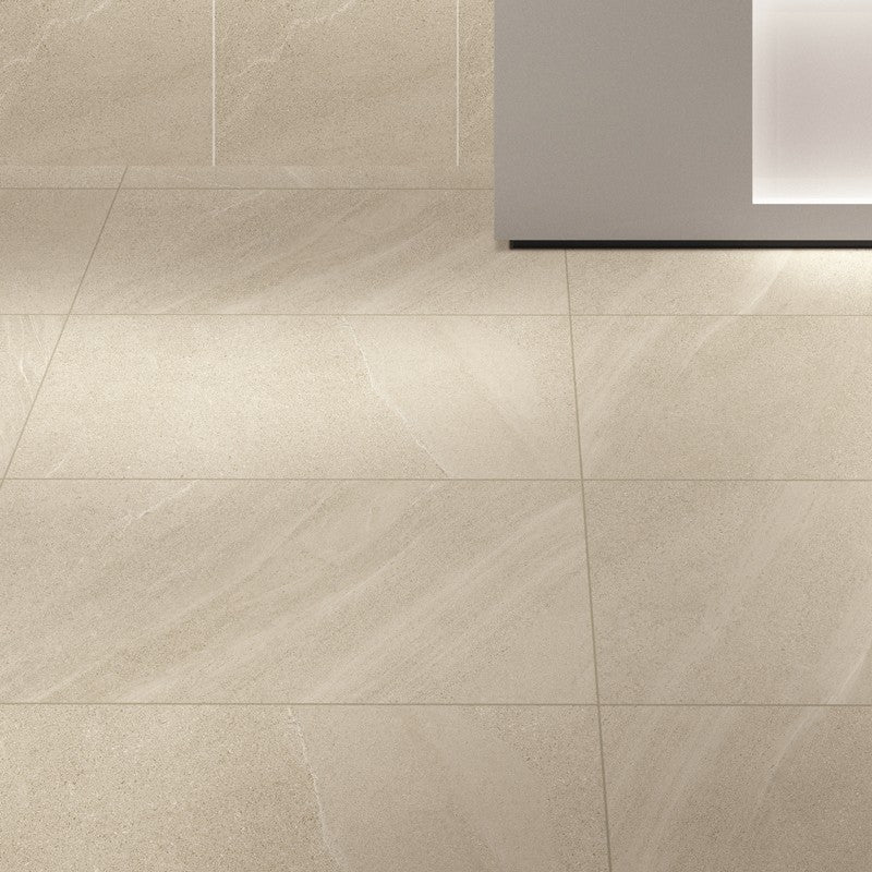Limestone Beige External Limestone Look Porcelain Tiles in a room setting