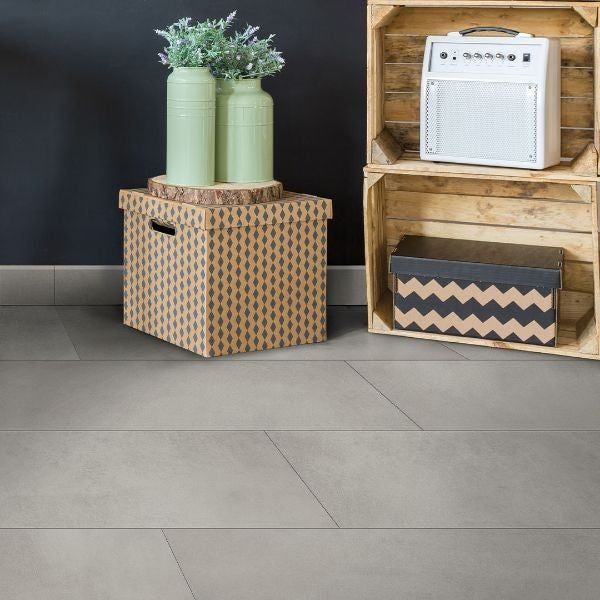 Link Ash Matt Concrete Look Porcelain Tiles in a room setting