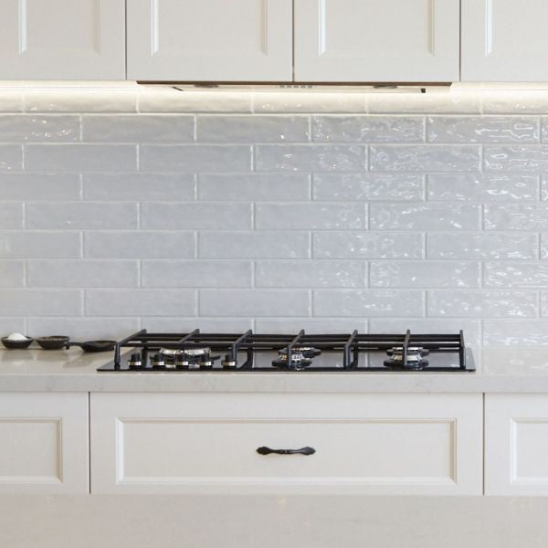Lodge Greige Wavy Gloss Porcelain Subway Tiles in a room setting
