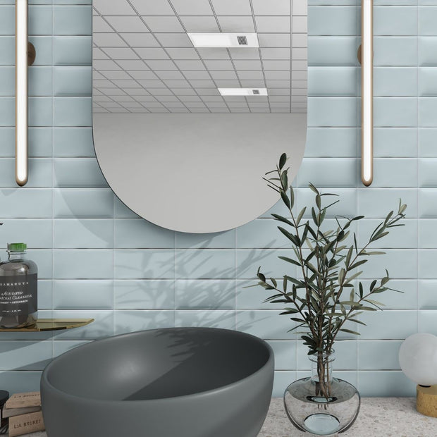 Lodge Mint Green Wavy Edge Matt Ceramic Subway Tiles in a room setting