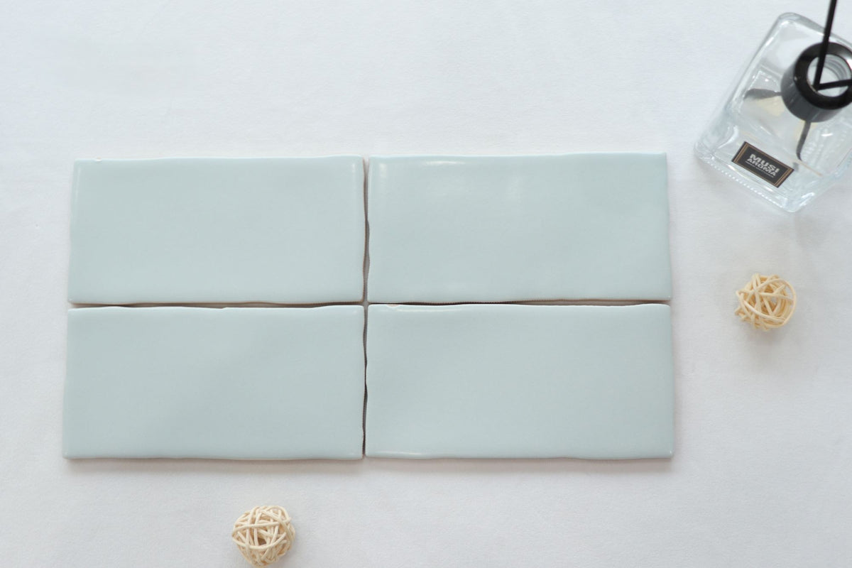 Lodge Mint Green Wavy Edge Matt Ceramic Subway Tiles in a room setting