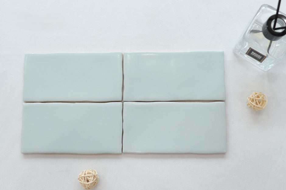 Lodge Mint Green Wavy Edge Matt Ceramic Subway Tiles in a room setting