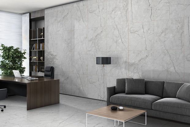Luna Feliz Smoke Carving Matt Marble Look Porcelain Tiles in a room setting