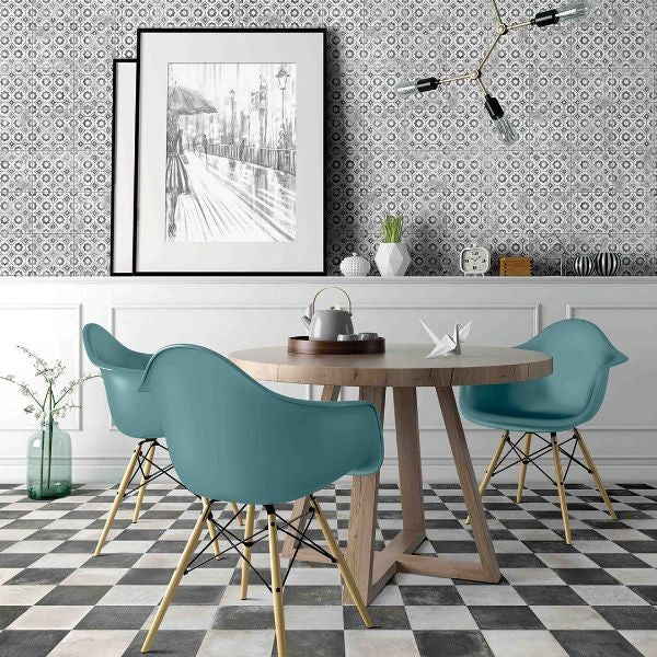 Maioliche Cementine 8 Nera Patterned Matt Porcelain Tiles 200x200mm in a room setting