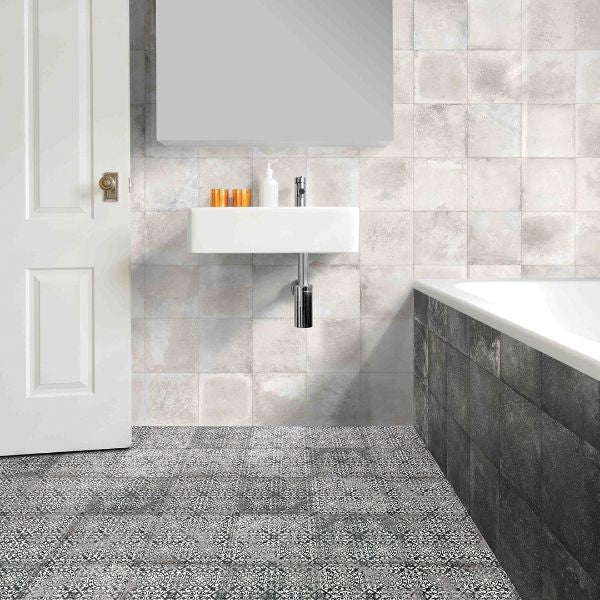 Maioliche Cementine 7 Nera Patterned Matt Porcelain Tiles 200x200mm in a room setting