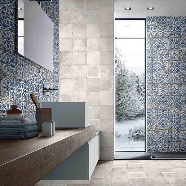 Maioliche Cementine Bianco Plain Matt Porcelain Tiles in a room setting