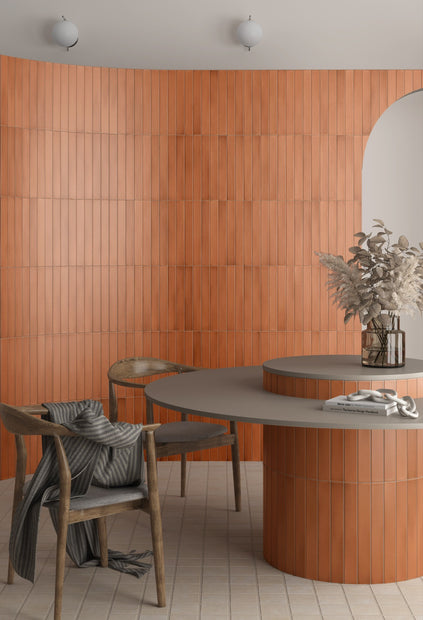 Massimo Cotto Satin Ceramic Subway Tiles in a room setting