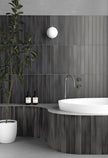 Massimo Dark Black Satin Ceramic Subway Tiles in a room setting