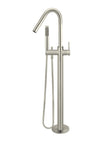 Round Freestanding Bath Spout and Hand Shower - PVD Brushed Nickel