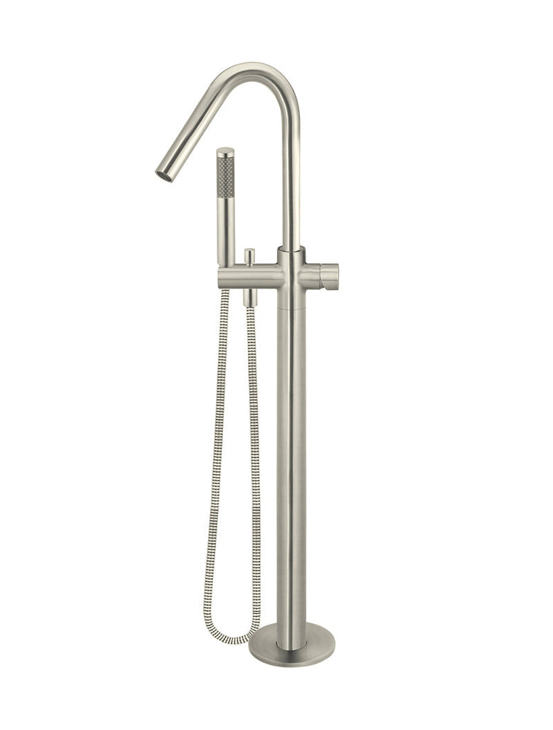 Round Pinless Freestanding Bath Spout and Hand Shower