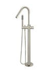 Round Pinless Freestanding Bath Spout and Hand Shower - PVD Brushed Nickel