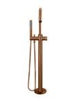 Round Pinless Freestanding Bath Spout and Hand Shower - Lustre Bronze
